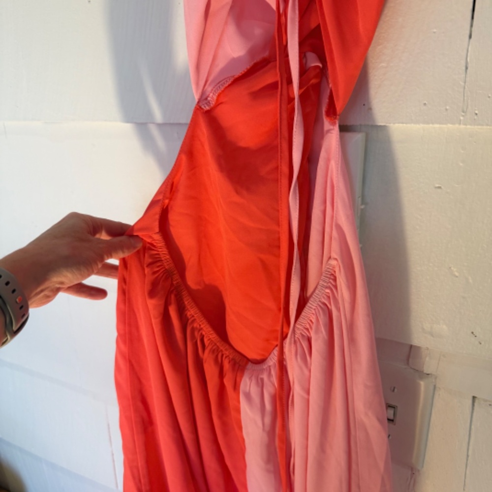NWT Popvil A-Line Asymmetrical Red Pink Colorblock Dress. Size medium. - Picture 8 of 8